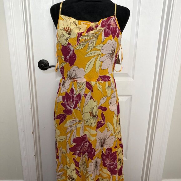 Bo.G Collective Floral Maxi Dress Spaghetti Strap‎ Yellow & Fuchsia Size Medium - Picture 6 of 12